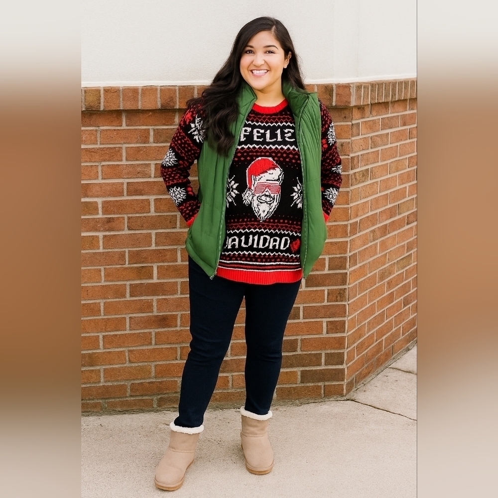 Feliz Navidad Holiday Time Ugly Christmas Sweater Shutter Shades Kanye Santa M - Picture 4 of 4